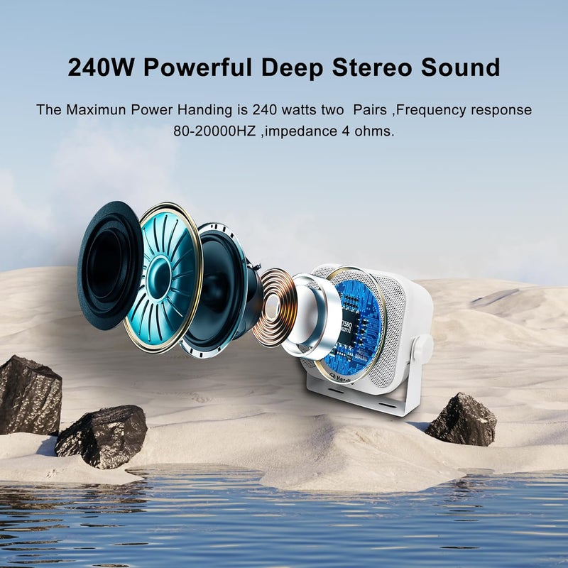 Herdio 4 Inches Heavy Duty Waterproof Boat Marine Box Outdoor Speakers Surface Mounted for Skid Steer ATV UTV RZR RV Golf Cart Tractor Powersports Boat Truck Jeep(4 White Speakers) - Image 2
